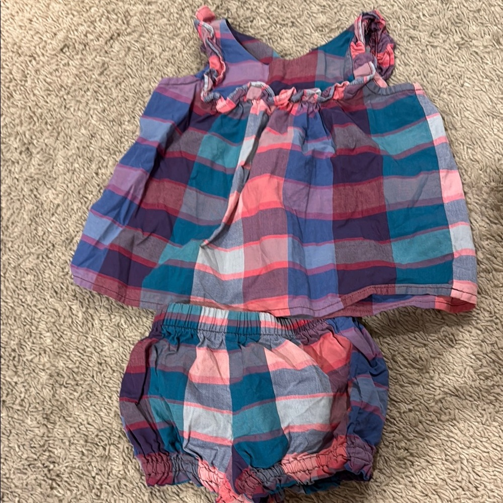 Plaid Baby 2 Piece Outfit - Pink and Blue